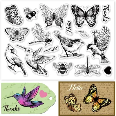 Productafbeelding van Transparante siliconen stempels met insectenmotieven, 20 stuks, geschikt voor kaarten en scrapbooking