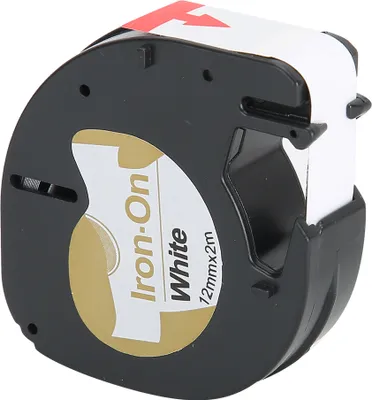 Zdjęcie produktu dla Taśma do drukowania etykiet na żelazka i tekstylia, czarna na białym tle, do etykieciarek Dymo, 12 mm x 2 m