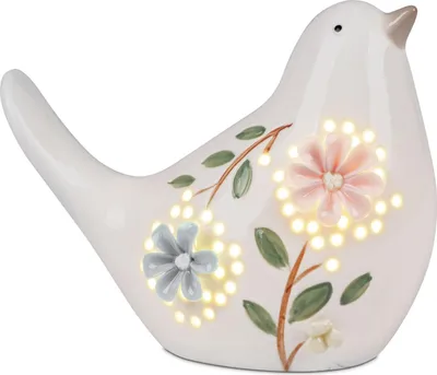 Produktbild von LED Dekofigur Vogel mit BlumenNachbildung H. 12cm weiß mit Timer Formano F26