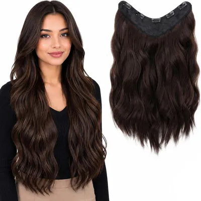 Produktbild von SassyGoods Premium Clip-in-Haarverlängerung – Braune Extension – Haarteil – Dunkelbraunes welliges Haar – Haarteil für Damen – Dunkelbraun – 60 cm