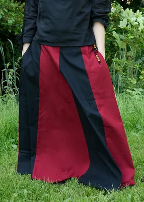 Produktbild von Mittelalterlicher Rock, weit ausgestellt, schwarz/rot Baumwolle Mittelalterrock Wikinger LARP Rock Damen Kostüm Größe: L