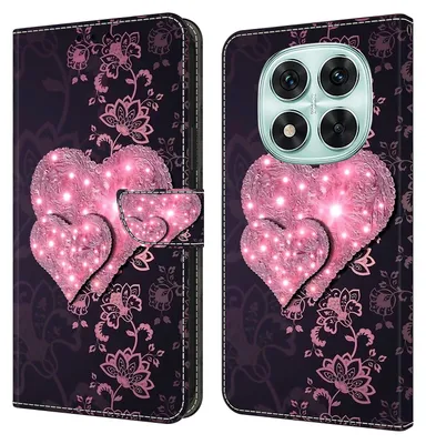 Produktbild von CLM-Tech Handyhülle kompatibel mit Xiaomi Redmi Note 14 Pro 5G Hülle - Tasche aus Kunstleder - Klapphülle mit Ständer und Kartenfächern - Schutzhülle Wallet Case Cover rosa Herzen