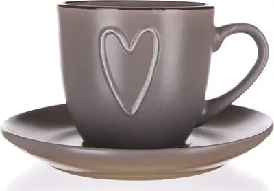 Produktbild von Kaffeetasse mit Untertasse, Keramik, Herzen Braun 260 ml
