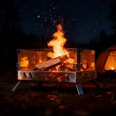 Produktbild von Feuerschale mit Glaskeramik, klappbar tragbar, Feuerschale für Garten Outdoor Camping, Feuerkorb mit Grillrost Feuerstelle Edelstahl