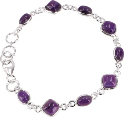 Produktbild von Indisches Boho Silber Armband, Edelsteinarmband - Amethyste, Violett, SterlingSilber, 20*1 cm, Armreifen & Armbänder aus Silber