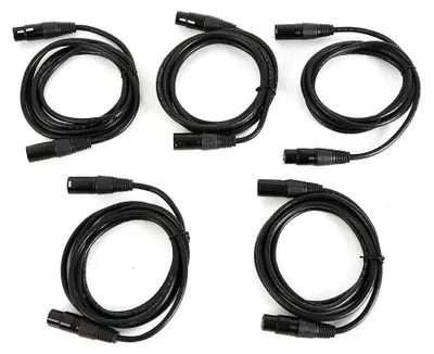Produktbild von DMX-Kabelset - 3-pol XLR Stecker–Buchse - DMX512 - 5er Pack - 1 m - 110 Ohm - Für Bühnenbeleuchtung und LED PAR