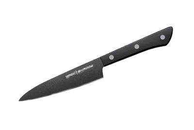 Image de Couteau utilitaire Samura SHADOW 4.7" - Acier japonais avec revêtement antiadhésif noir pour une précision et une durabilité sans effort dans la cuisine