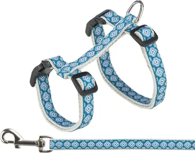 Obrázok produktu pre Trixie Postroj pre mačky s vodítkom, 27-45 cm/ 10 mm, 1,2 m, sivý/modrý