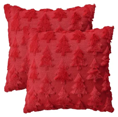 Kissenbezug-Set 2er-Pack 45x45 cm, weicher Plüsch, Weihnachtsbaum-Motiv