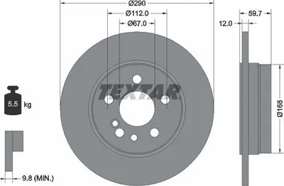 Produktbild von 2x TEXTAR Bremsscheibe 92056900 59 7mm 5 5kg 290mm