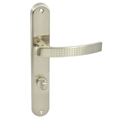 Produktbild von DOMINO Türgriff 78 Drückergarnitur WC - Badezimmer Set | Links & Rechts Türbeschlag für WC/Badezimmertüren | L-Form | Aluminium |Silber| ALMA ECO M9 |