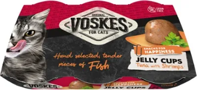 Immagine prodotto di 6x 25g Voskes Delicatesse Jelly Cups Tonno + Gamberi - data di scadenza superata