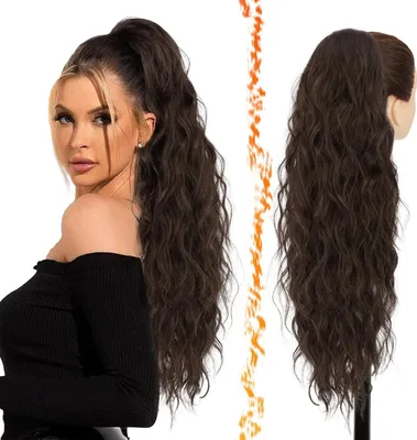 Produktbild von BARSDAR Ponytail Extension Braun 66cm Lang Lockig Wellig Haarverlängerung Synthetik Zopf Extensions