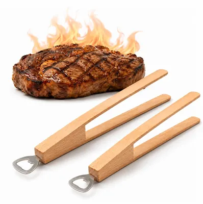 Productafbeelding van Barbecuetang van hout, 33,8 cm, met flessenopener, geschikt voor het grillen