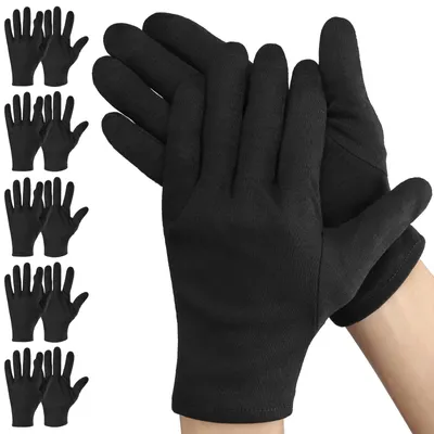 Produktbild von Baumwollhandschuhe Größe L – 10 Stück (5 Paar) 25 cm Baumwollhandschuhe Größe L – Große schwarze Baumwollhandschuhe – Gartenarbeitshandschuhe, Empfangshandschuhe