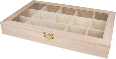 Imagen del producto de Caja de almacenamiento de madera, con 14 compartimentos, de 30x19x4 cm, ideal para material de manualidades
