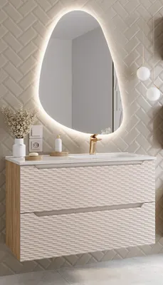 Produktbild von Badmöbel Set 2-teilig mit 90cm Waschtisch, Eiche mit beige, OLUO-56-BEIGE
