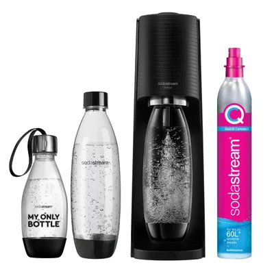 Produktbild von SodaStream Wassersprudler Terra Vorteilspack inkl. 3 Flaschen und Quick Connect Zylinder, Schwarz