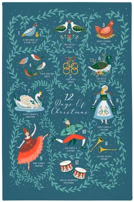 Image de Torchon de Noël « 12 Days Of Christmas » vert