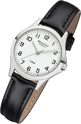 Produktbild von Regent Damen Uhr Lederarmband 2112418 Analog Leder Armbanduhr schwarz UR2112418
