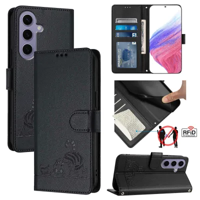 Produktbild von Leder Hülle für Samsung Galaxy S25 Süße Katze Flip Case Brieftasche Schutzhülle mit Standfunktion Schwarz