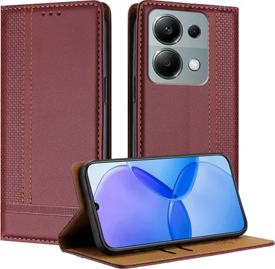 Produktbild von Handyhülle für Xiaomi Redmi Note 13 Pro 4G Leder Flip Klappbare Schutzhülle mit Standfunktion Dunkelrot