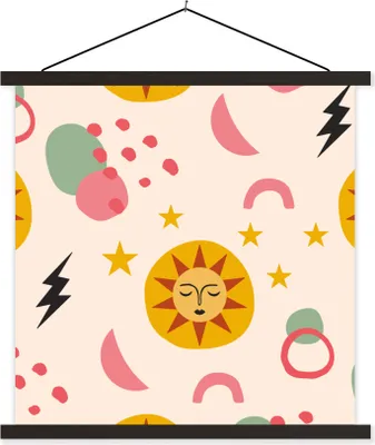Produktbild von MuchoWow® Textilposter Sonne - Mond - Muster 120x120 cm mit schwarzem Rahmen - Aufhängungsset