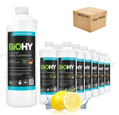 Produktbild von BiOHY Glasreiniger 12x1L Fensterreiniger Spiegel Oberflächen Konzentrat Streifenfrei