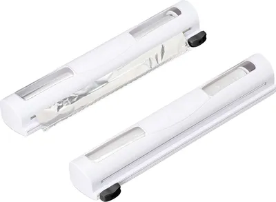 Produktbild von Relaxdays Folienschneider 2er Set, HBT 5x37x8 cm, Folienabroller magnetisch, Frischhalte- & Alufolie, Foliencutter, weiß