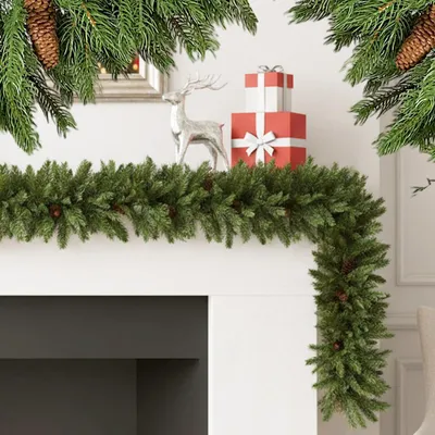 Produktbild von Künstliche Weihnachtsgirlande 100% Spritzguss Tannengirlande 270 cm mit Tannenzapfen Girlande