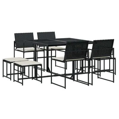 Produktbild von 9-tlg. Garten-Essgruppe mit Kissen Schwarz Poly Rattan