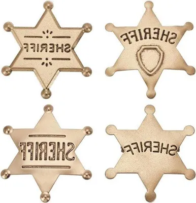 Productafbeelding van 4 metalen sheriff-badges in antiek goud - Western cowboy-accessoire voor feestjes