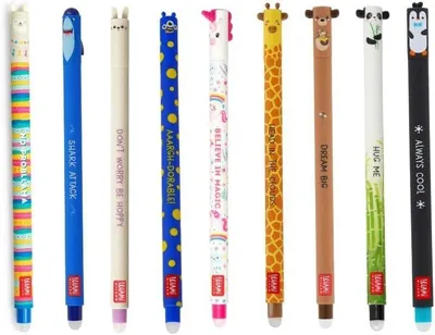 Produktbild von LEGAMI 9er Set radierbare Gelstifte mit neuem Monster Stift Stifteset mit Hai, Giraffe, Bunny, Panda, Lama, Einhorn, Pinguin, Teddy und MONSTER