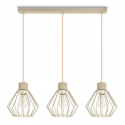 Zdjęcie produktu dla Luxolar – 3-punktowa lampa wisząca LED z drutu metalowego w stylu Edisona, E27, 60 W – lampa sufitowa do salonu, beżowy metal