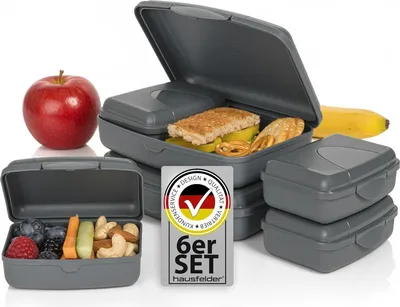 Produktbild von Platte Brotdose Set von 6 Stück für Kinder und Erwachsene mit Fächern - SlateGrey