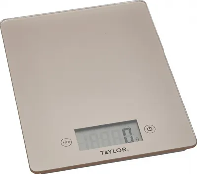 Produktbild von Taylor Pro Digitalwaage de Küche de Präzision de Ultra schlankes Design, kompakt, professionelles Niveau, Funktion de Gewicht mit Tara mit hoher Genauigkeit, Glas Kupfer, 5 kg de Kapazität.