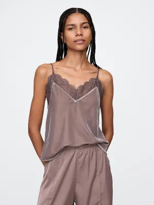Produktbild von Gap Tanktop aus Samt mit Spitze, V-Ausschnitt und Spaghettiträgern, figurbetont, Größe S