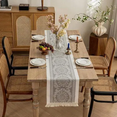 Immagine prodotto di Tovaglia da tavolo Ibzenoa® 35 x 240 cm – lavabile, design moderno per interni ed esterni, elegante decorazione per la tavola, colore grigio