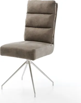 Produktbild von DELIFE Esszimmerstuhl Pela-Flex Mikrofaser Taupe Vintage Kreuzgestell konisch Edelstahl Taschenfederkern