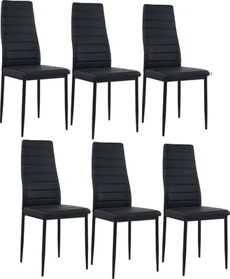 Produktbild von HJ WeDoo 6er Set Esszimmerstühle, Edles Küchenstuhl mit Bezug aus Kunstleder & Metall Gestell, Esstisch Stuhl Polsterstuhl, 125kg Belastbar, Schwarz
