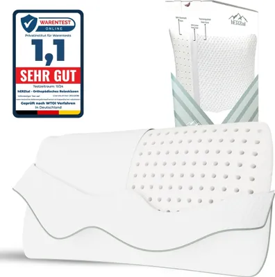 Produktbild von Reisekissen – Ergonomisches Nackenstützkissen für Unterwegs, Kompaktes und Bequemes Kissen für Flugzeug, Auto und Büro – Inklusive Tragetasche