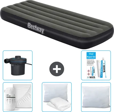 Zdjęcie produktu dla Materac dmuchany Bestway - 1 osoba - 76 x 185 x 25 cm - Zielony - w zestawie akcesoria