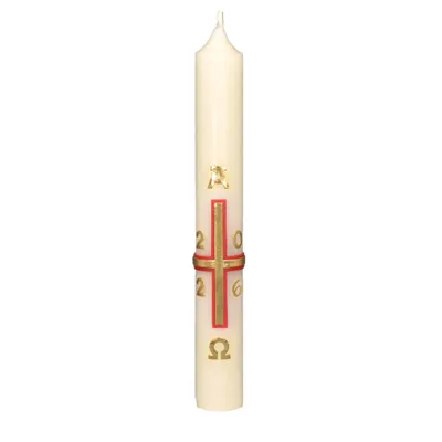 Produktbild von Osterkerze Kreuz rot-gold mit A und O, Jahreszahl 190 x Ø 22 mm