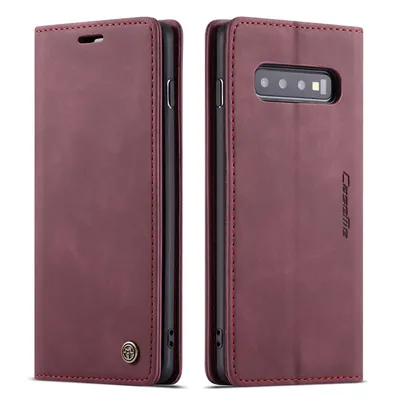 Obrázek produktu pro Galaxy S10 Plus Pouzdro, RetroPolyuretanKožené Pouzdro, Kapsy na Karty, Magnetické Uzavírání, Pouzdro s Funkcí Stojánku pro Samsung Galaxy S10 Plus červené