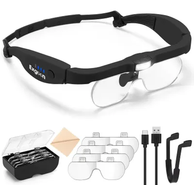 Vergrößerungsbrille mit Licht, 1,5X-5X, 4 Linsen, wiederaufladbar