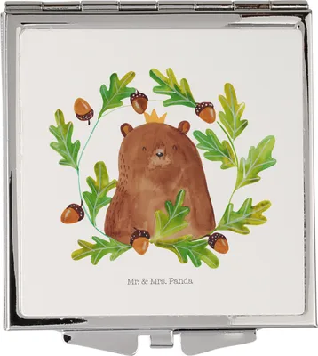 Produktbild von Mr. & Mrs. Panda Kleiner Spiegel Bär König - Weiß - Geschenk, Papa, Frauen, Vater, Vatertag, Taschenspiegel, Schminkspiegel klein, Teddy, Kosmetikspiegel, Handspiegel