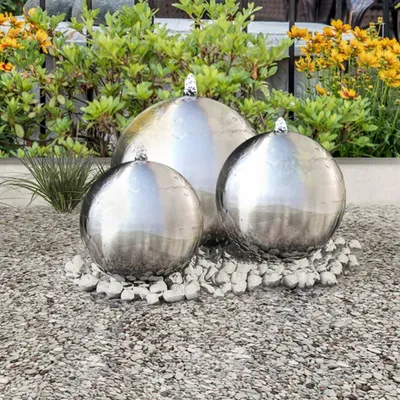 Image de 3 pcs. Fontaine de jardin Sphère avec LED Acier inoxydable