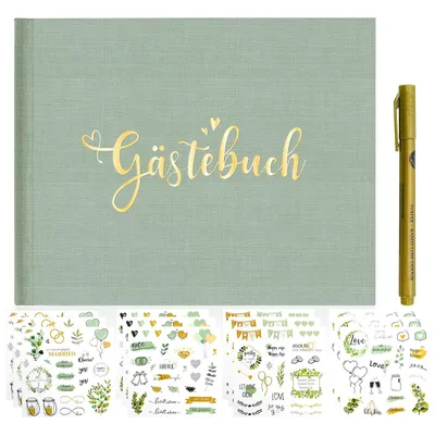 Gästebuch für Hochzeit, 144 Seiten, 23 x 17 cm, mit Aufklebern
