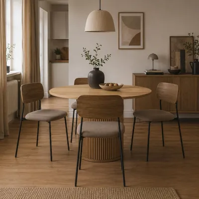 Image de CALICOSY - Lot de 4 Chaises en tissu côtelé taupe L44 cm - NOAN