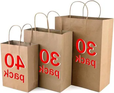 Image de Sacs en papier 100 pièces en papier kraft avec anses - Sacs cadeaux marron pour les anniversaires d'enfants, les fêtes et les mariages - Trois tailles